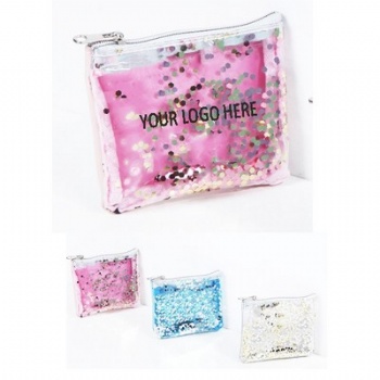 PVC coin purse with sequin inside and zipper